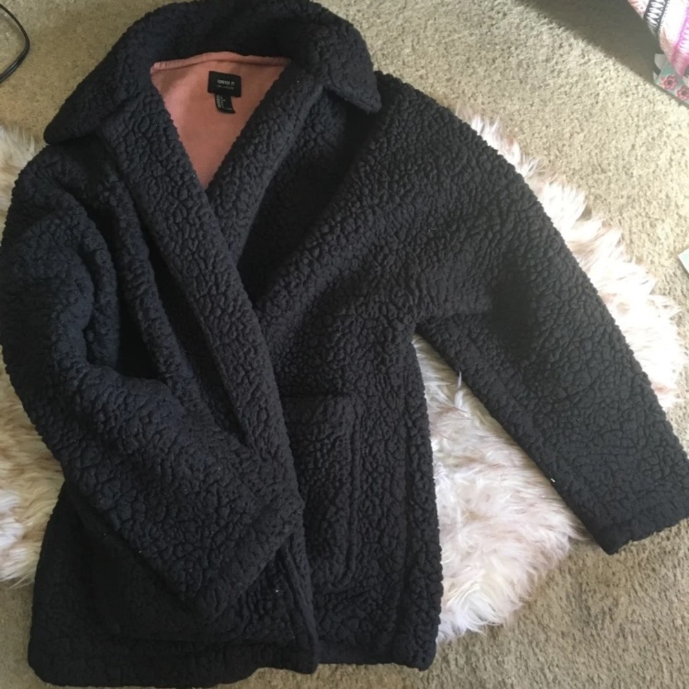 Forever21 black teddy bear coat